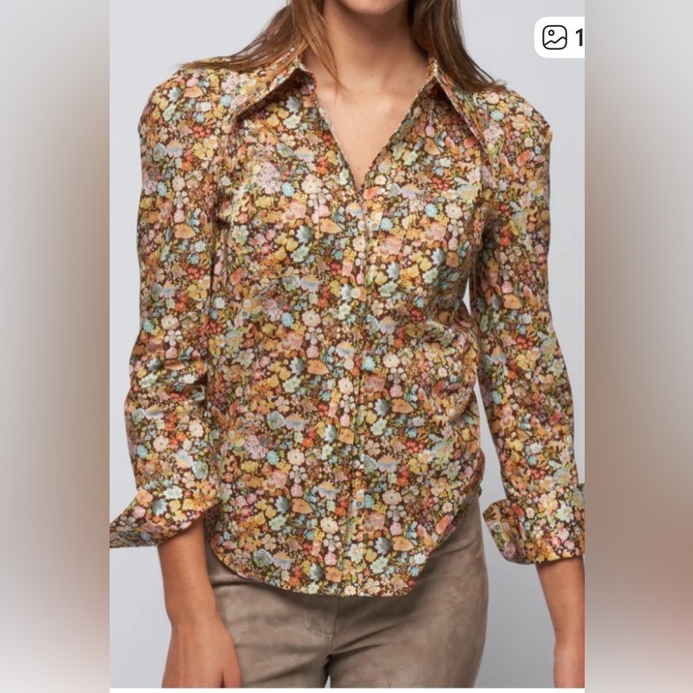 Smythe floral pouf sleeve pointy collar top cottage core funky retro size small
